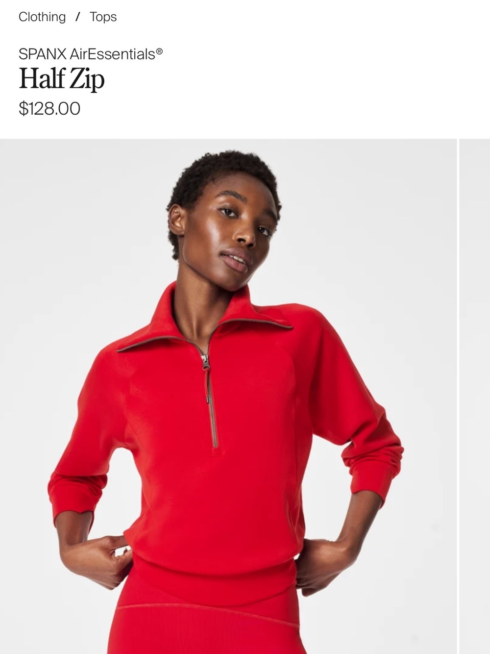 NWOT SPANX Red “AirEssentials Half Zip” Pullover Sweatshirt, Size Medium